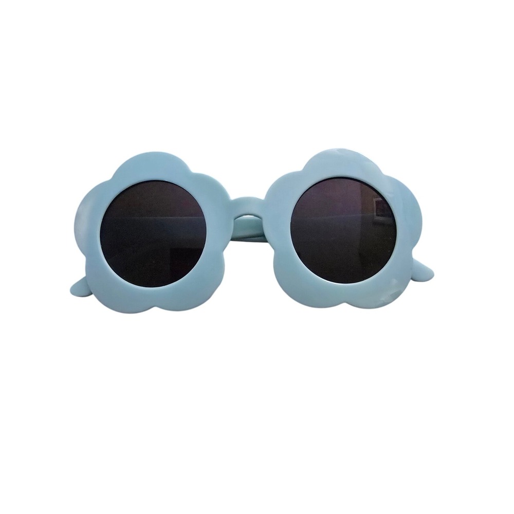 Light Blue Flower Shaped Sunglasses Retro Novelty Daisy Matte Pastel Frames